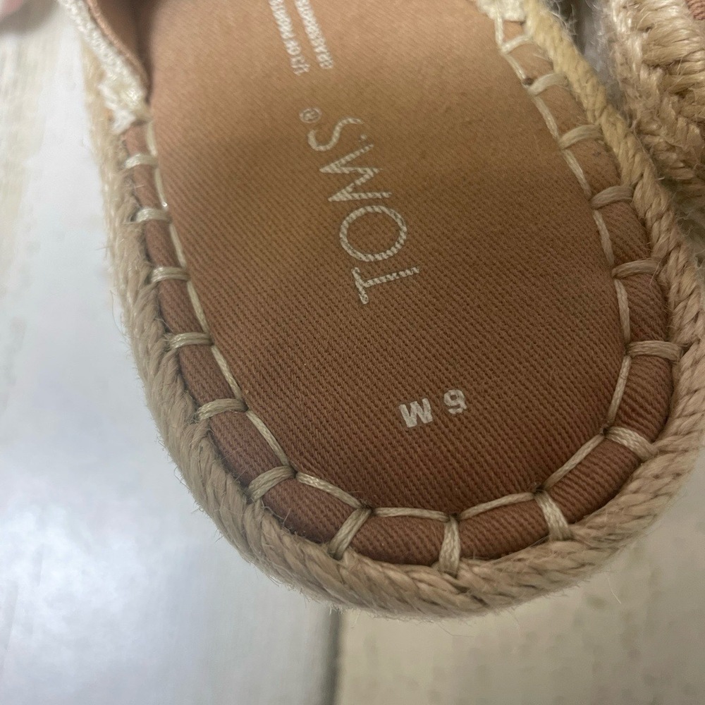 TOMS Monica Espadrille Wedge Sandals Natural Oxford Canvas Tan Size 9 Tan - Picture 5 of 7